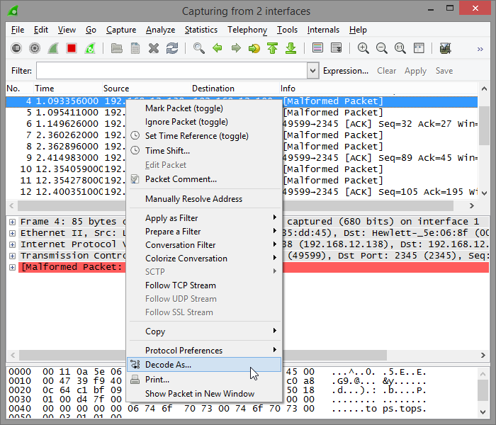 Wireshark decode as screenshot